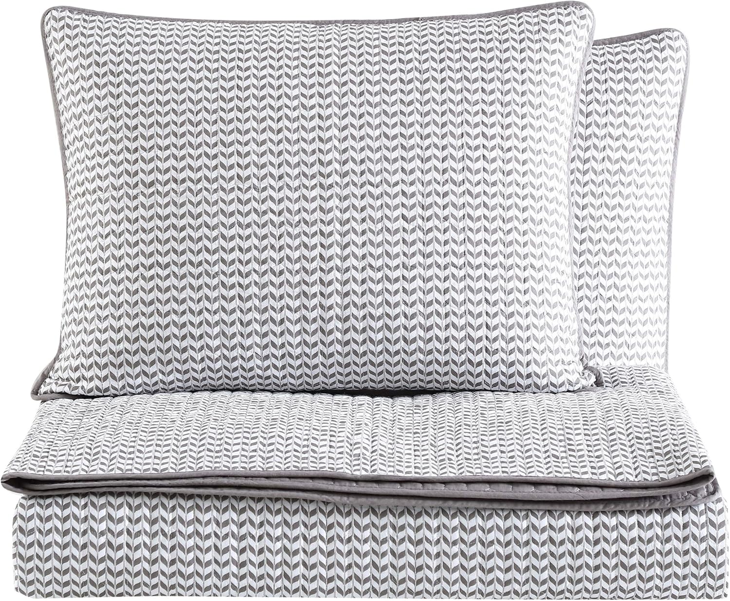 City Scene - Queen Quilt Set, Reversible Cotton Bedding with Matching Shams, Luxurious Bedding Set (Leaves Dark Grey, Queen)